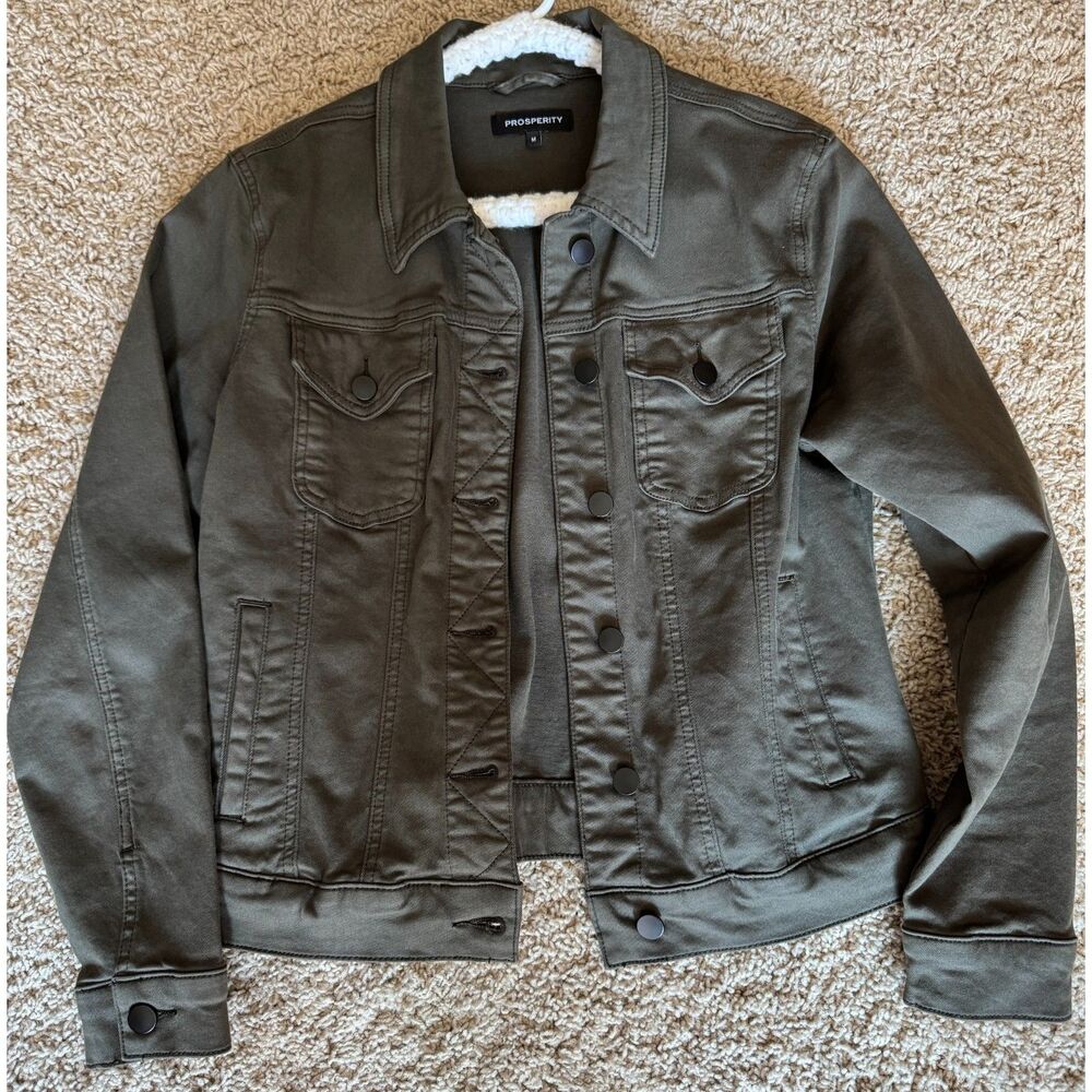 Women's Prosperity Olive Green Denim Jacket, Size Medium